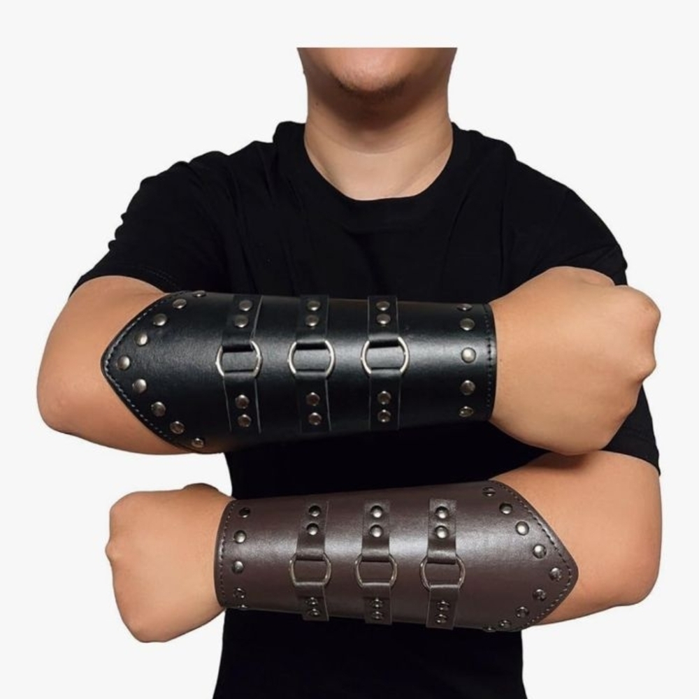 Men's Black and Brown Leather Arm‎ Bracers NWT